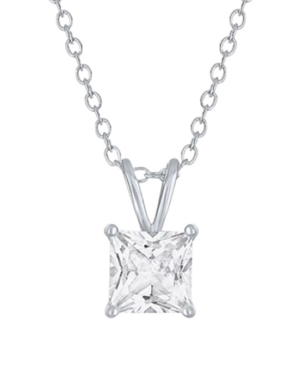 Sterling Silver Princess Cut Lab Created White Sapphire Pendant/Necklace (NWT)